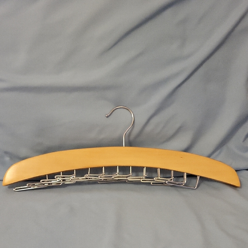 Wooden Tie or Scarf Hanger with Metal Hooks